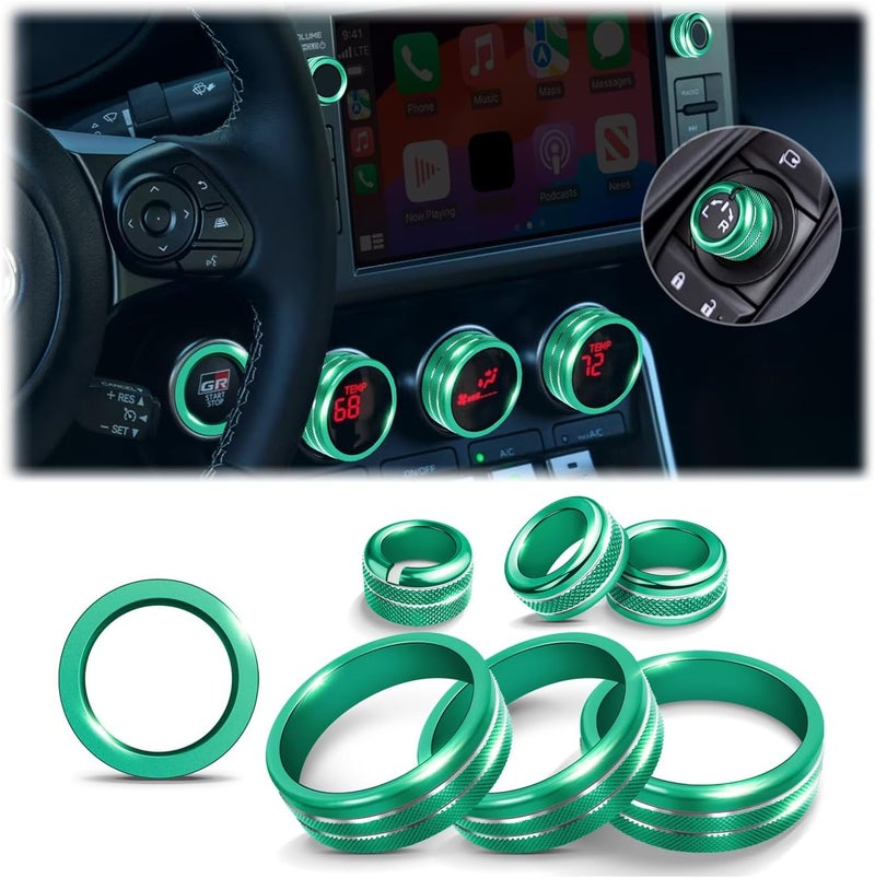 Polodunn Interior Accessories for Subaru BRZ & Toyota GR86 2021 2022 2023 2024 2025 - A/C, Vol Tune, Rearview Mirror Knob Cover, Push Start Button Ring, Aluminum Alloy Decorative 7pcs/Set (Green) - Image 1